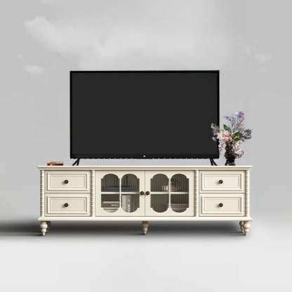Vintage Rectangular Black TV Stand with Cabinet