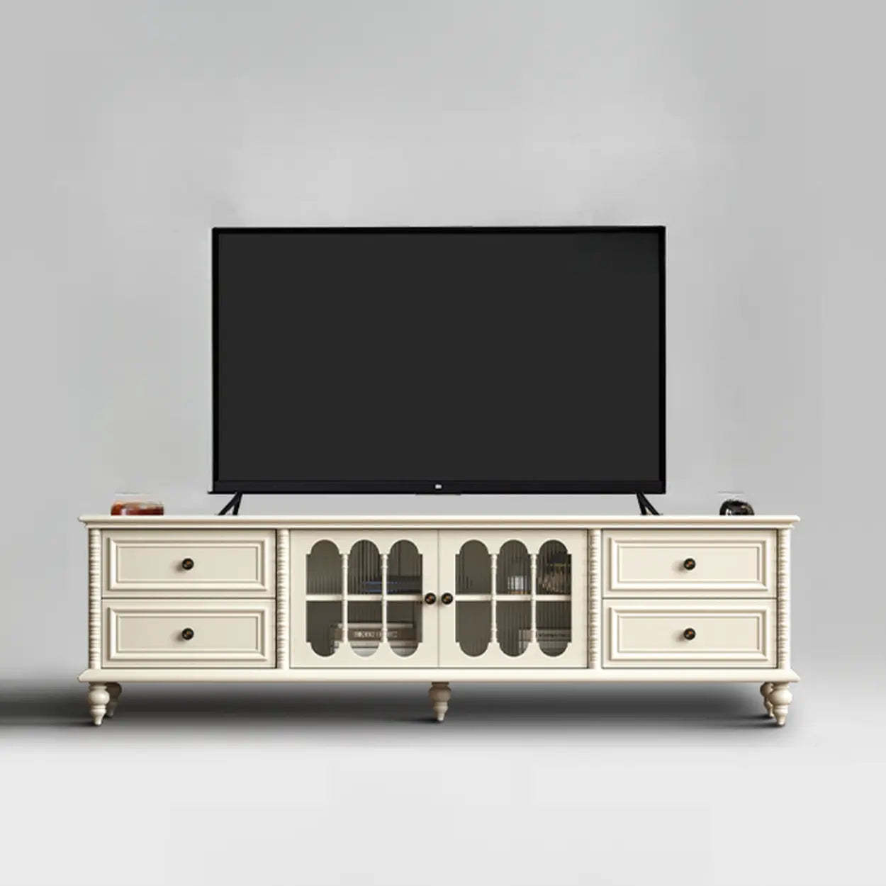 Vintage Rectangular Black TV Stand with Cabinet