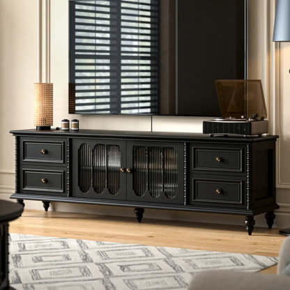 Vintage Rectangular Black TV Stand with Cabinet — Black