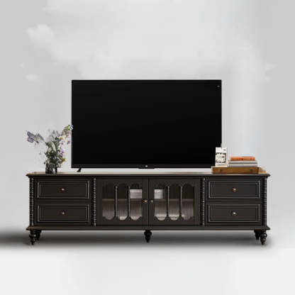 Vintage Rectangular Black TV Stand with Cabinet — Black