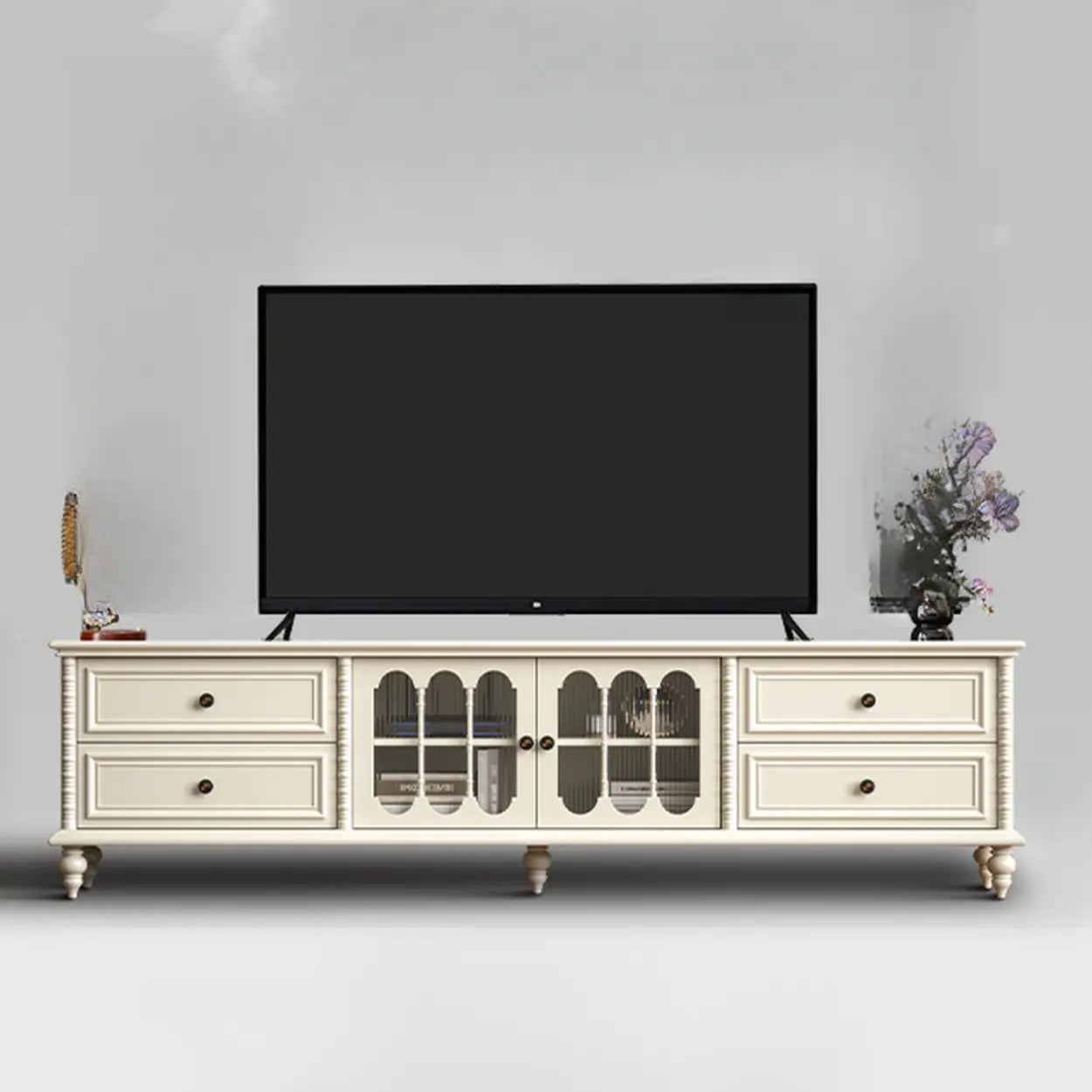 Vintage Rectangular Black TV Stand with Cabinet — Black