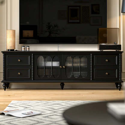 Vintage Rectangular Black TV Stand with Cabinet — White