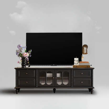 Vintage Rectangular Black TV Stand with Cabinet — White