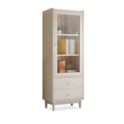 Vintage Rectangular Wood Vertical Cabinet Bookcase — White