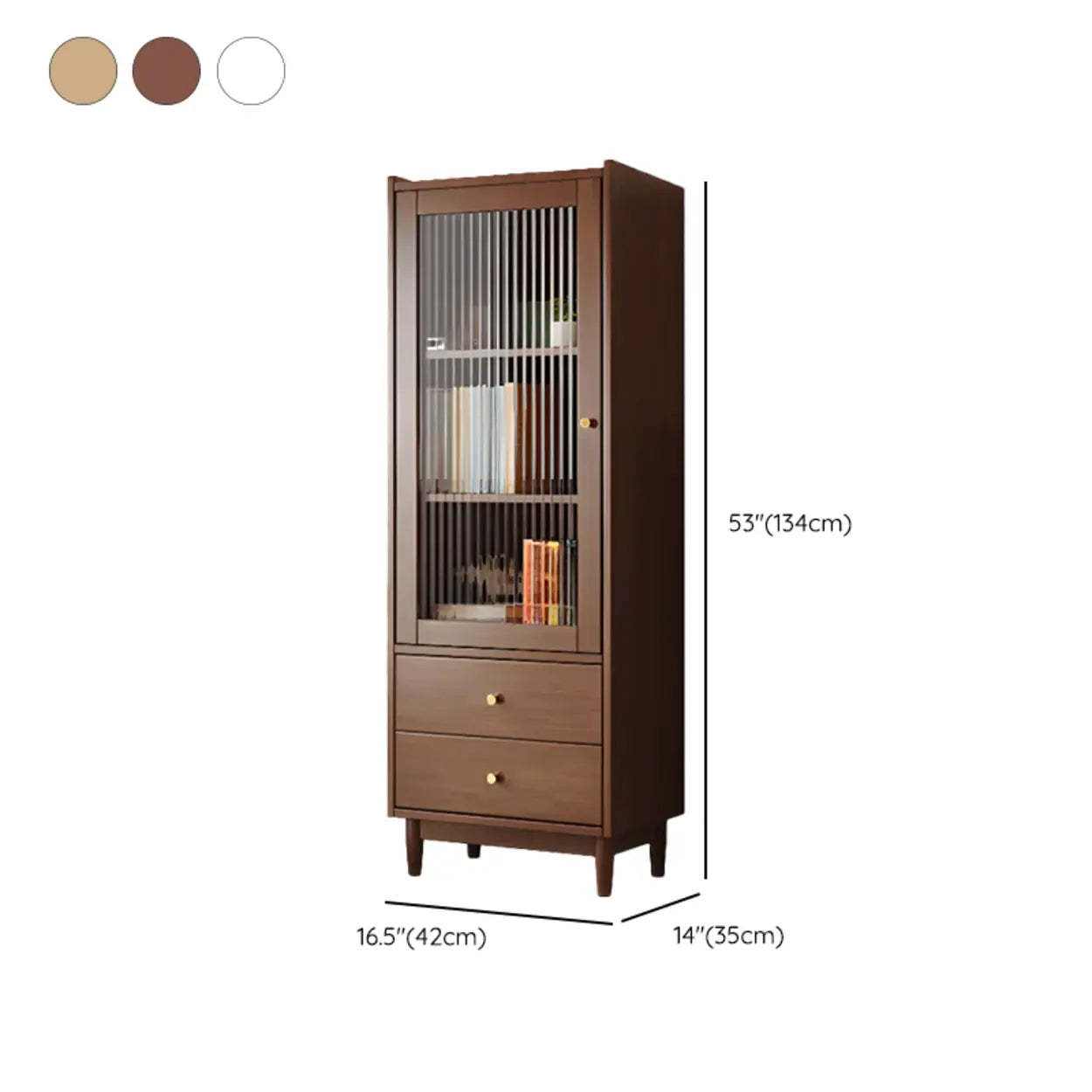 Vintage Rectangular Wood Vertical Cabinet Bookcase
