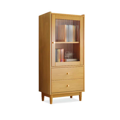 Vintage Rectangular Wood Vertical Cabinet Bookcase — Natural