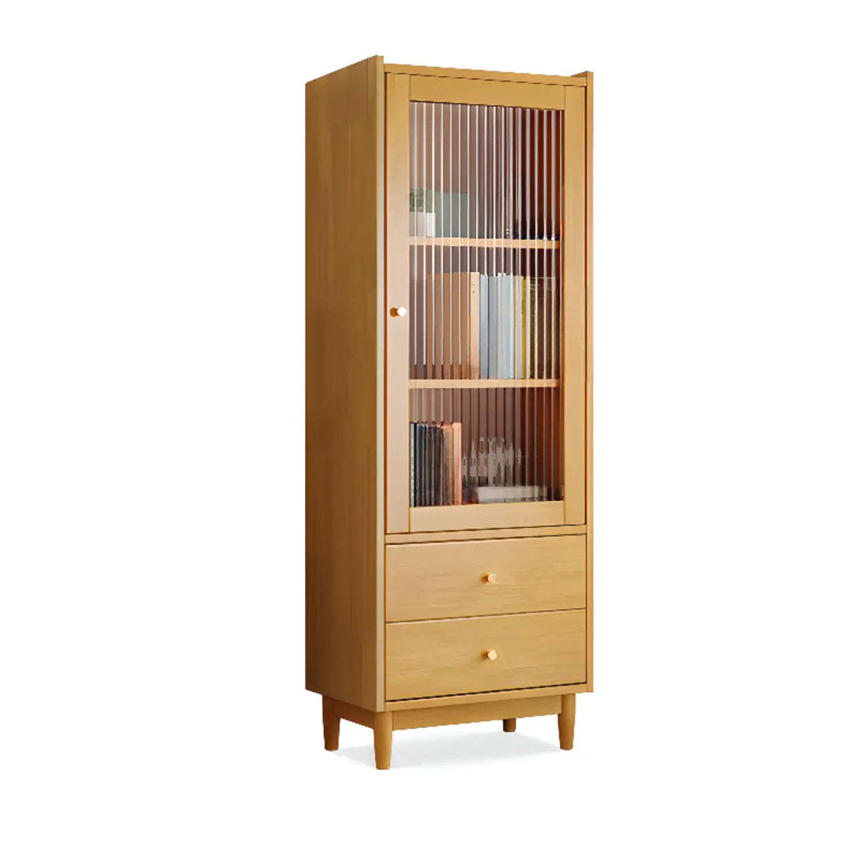 Vintage Rectangular Wood Vertical Cabinet Bookcase — Nut-Brown