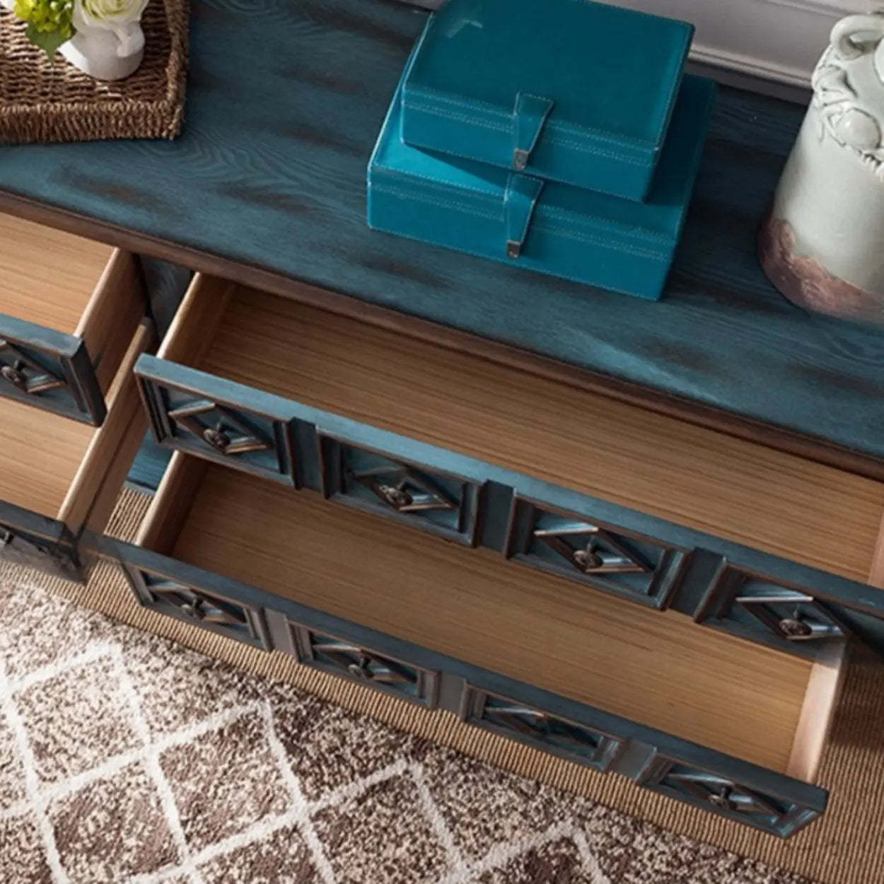 Vintage Rectangular Wooden Storage Console Table