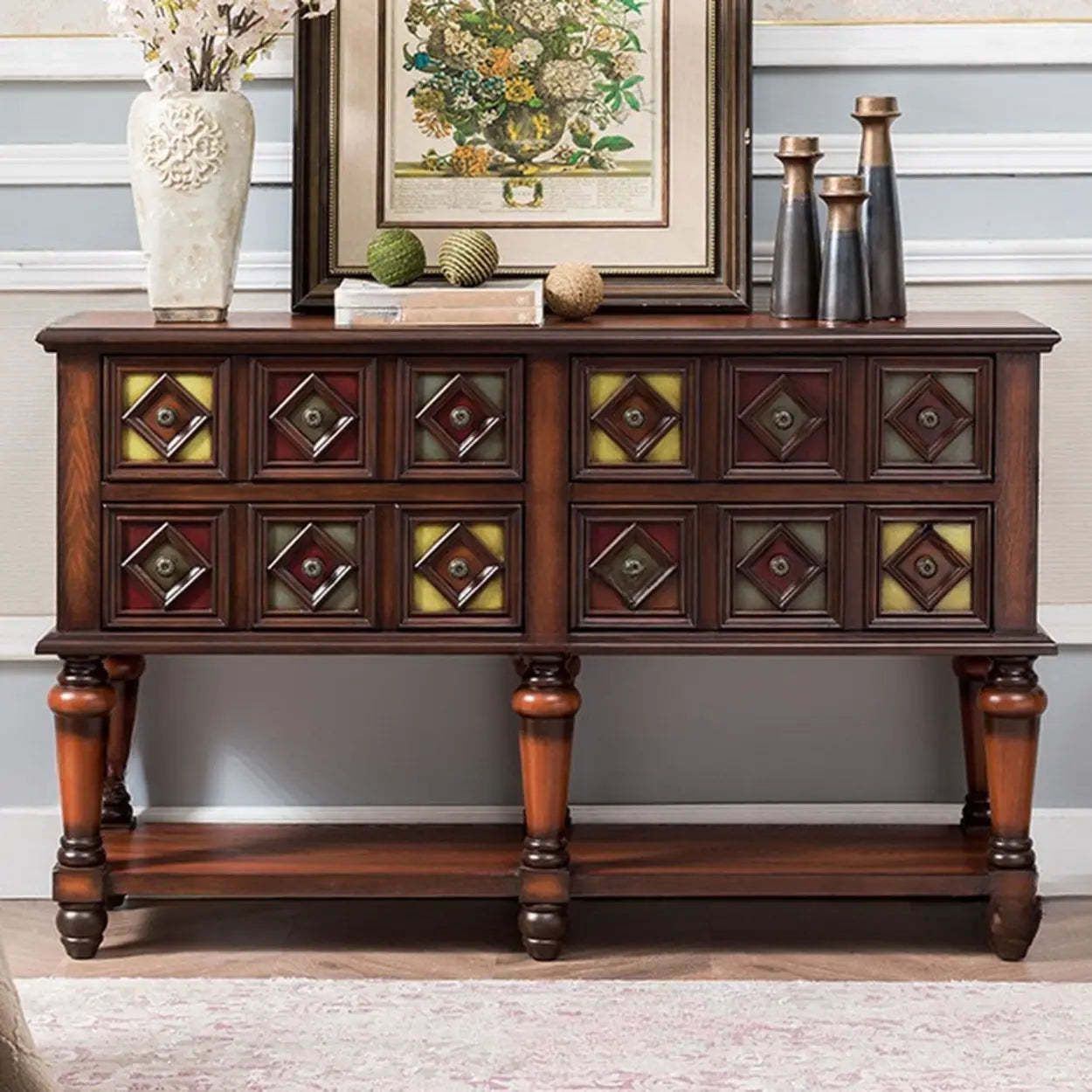 Vintage Rectangular Wooden Storage Console Table — Matte White