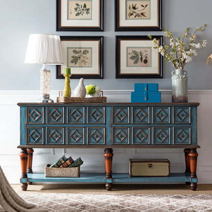 Vintage Rectangular Wooden Storage Console Table — Brown/ White