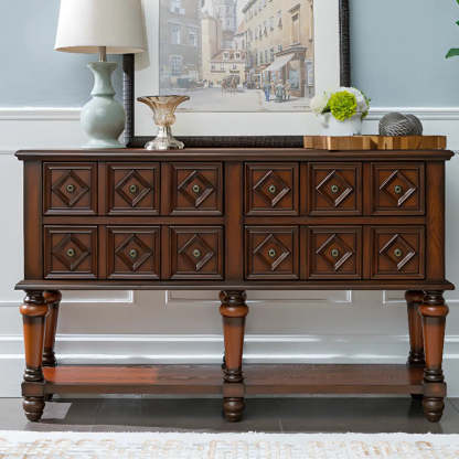 Vintage Rectangular Wooden Storage Console Table — Blue