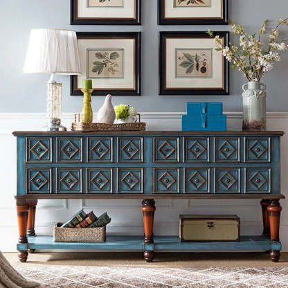 Vintage Rectangular Wooden Storage Console Table