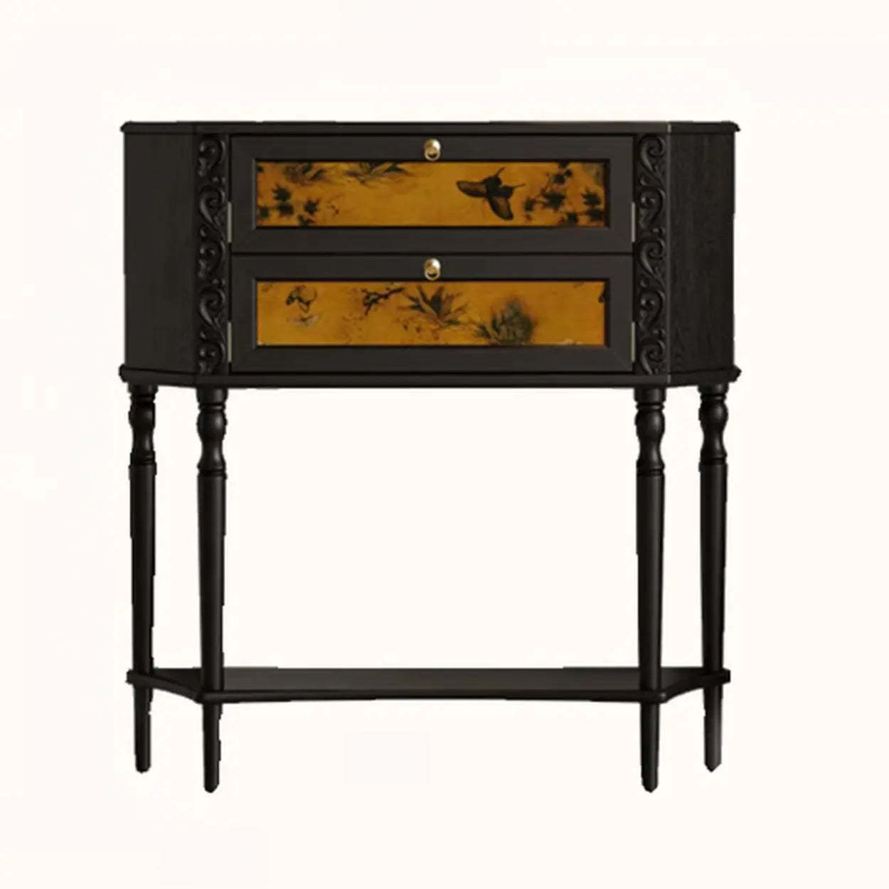 Vintage 2-Drawer Wood Narrow Console Table with Shelf — Brown