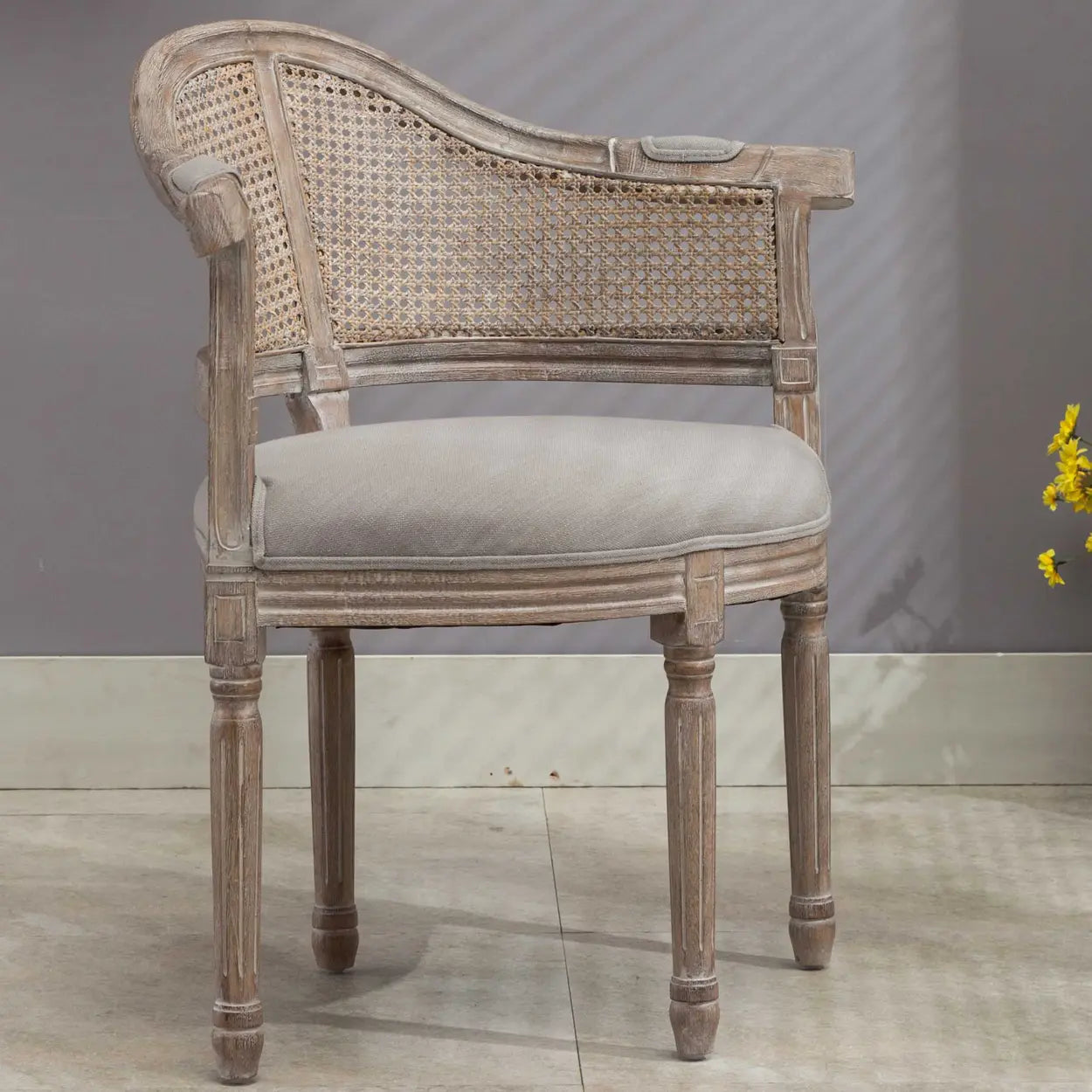 Vintage Distressed Wood Cane-Back Dining Chair