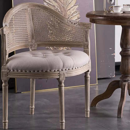 Vintage Distressed Wood Cane-Back Dining Chair