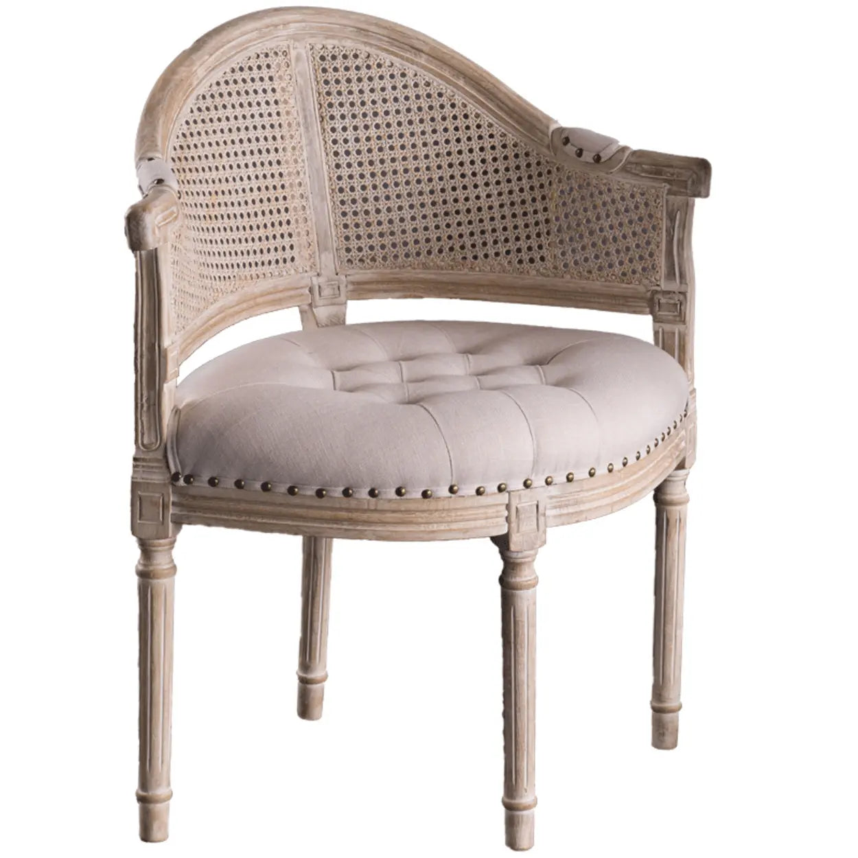 Vintage Distressed Wood Cane-Back Dining Chair