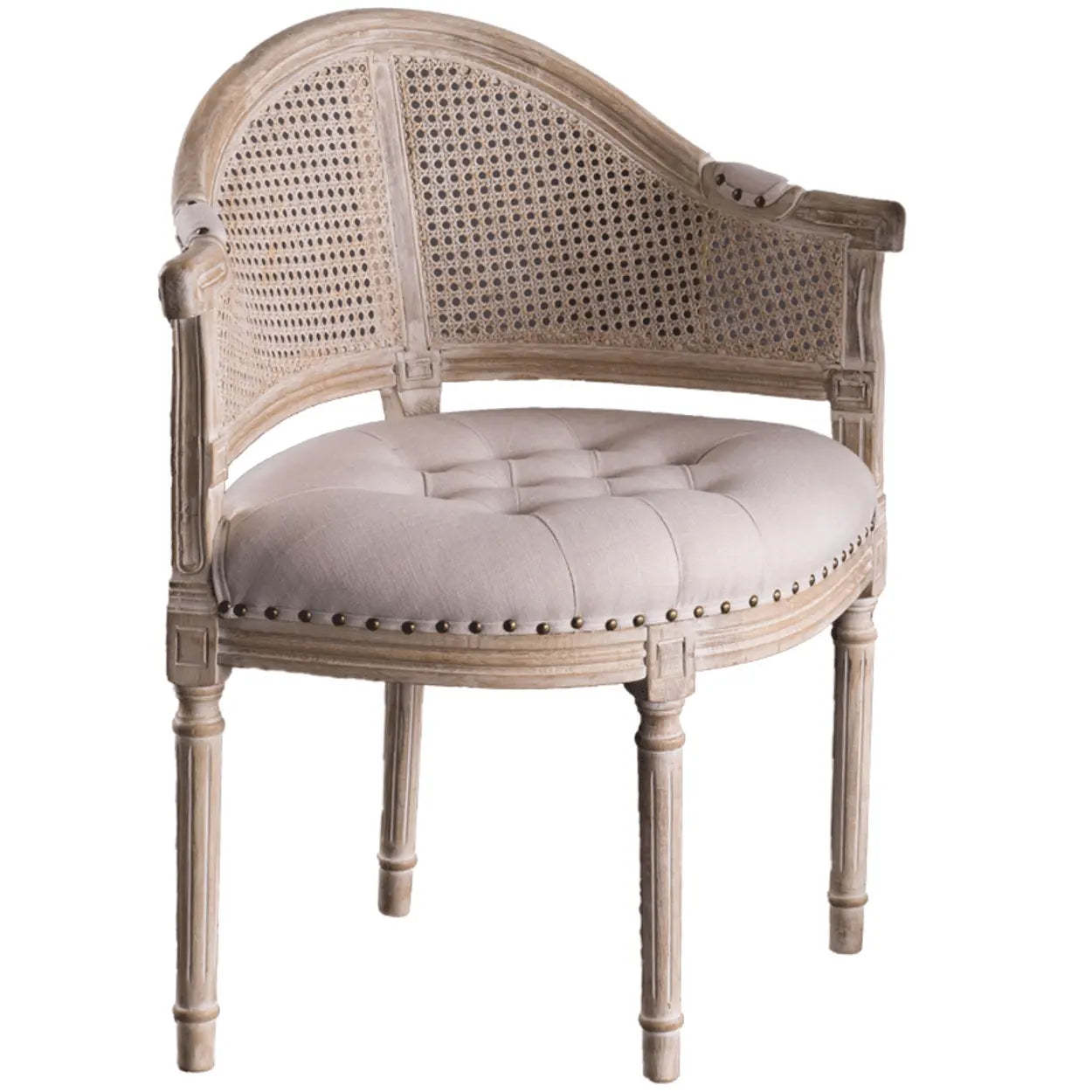 Vintage Distressed Wood Cane-Back Dining Chair