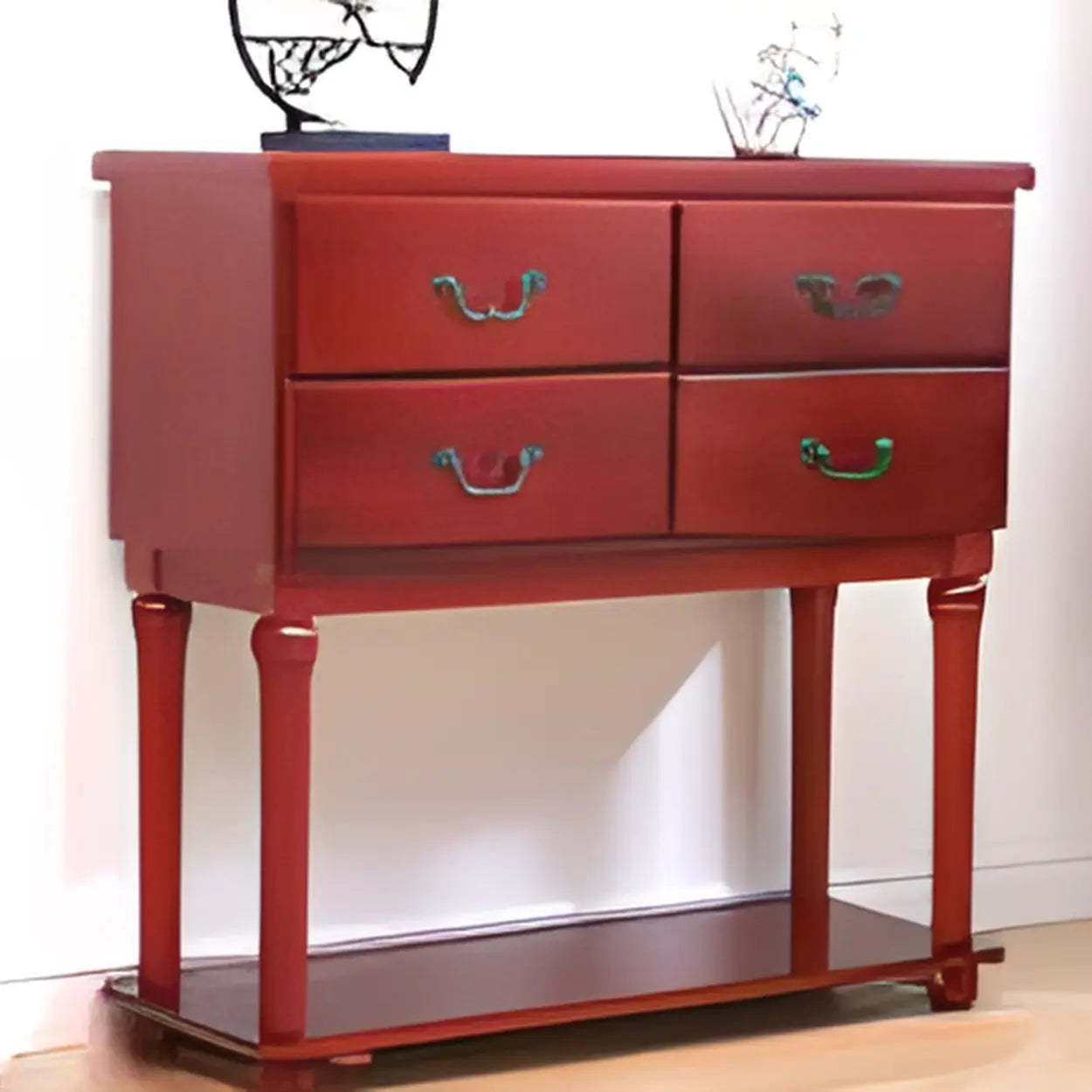 Vintage Walnut Tall Console Table with Drawers