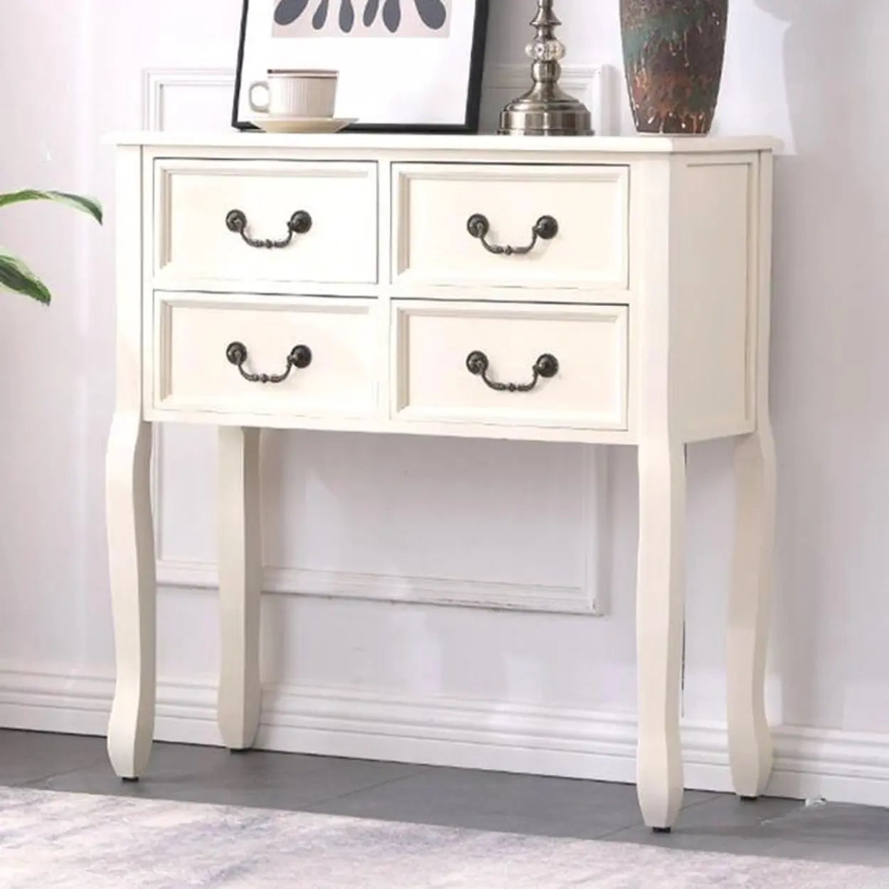 Vintage Walnut Tall Console Table with Drawers