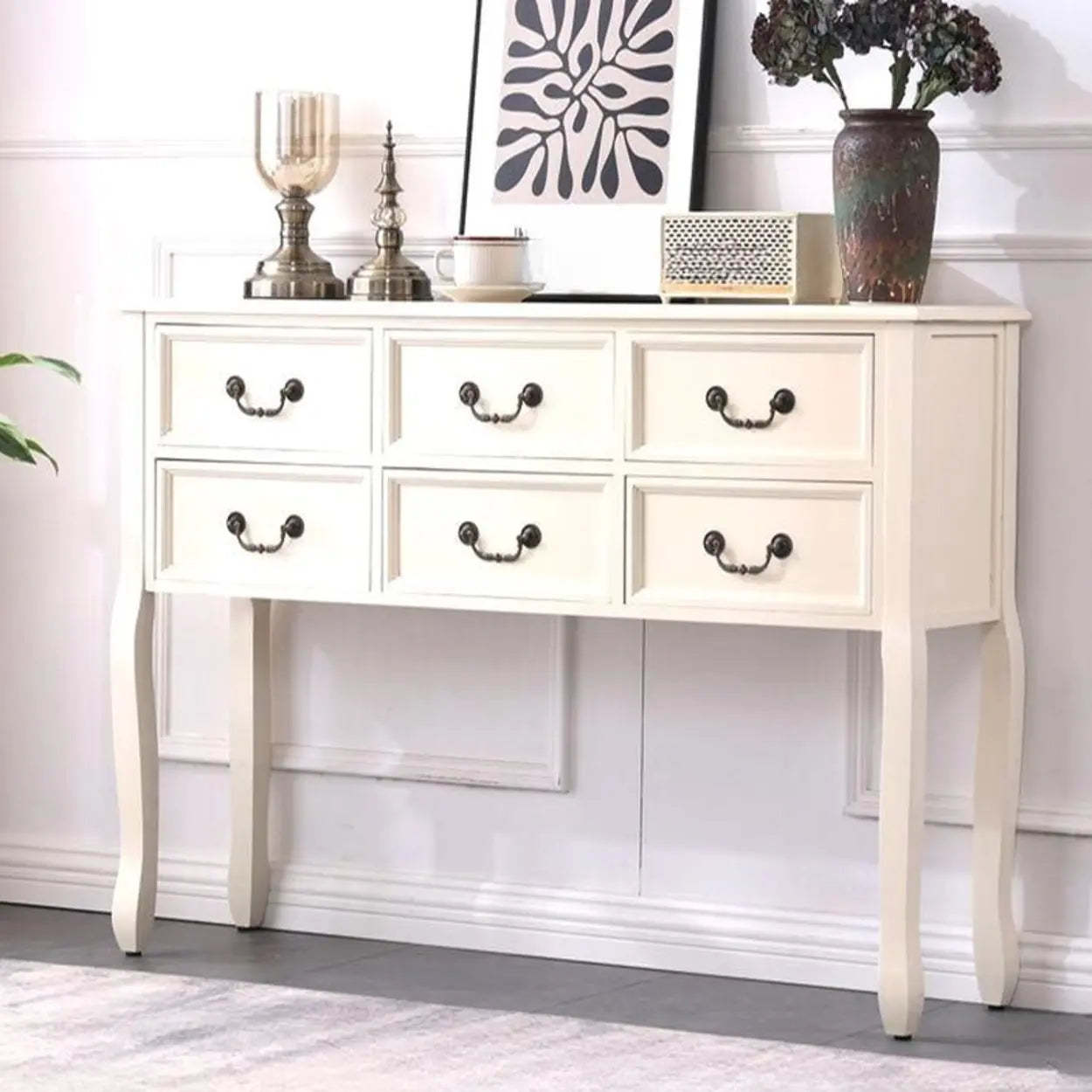 Vintage Walnut Tall Console Table with Drawers
