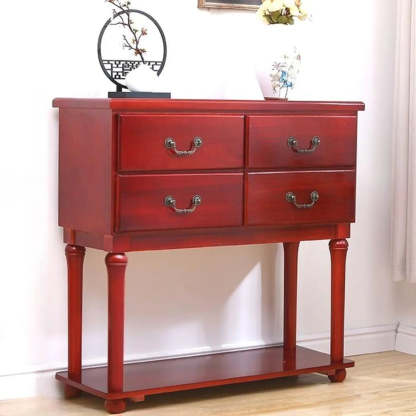 Vintage Walnut Tall Console Table with Drawers