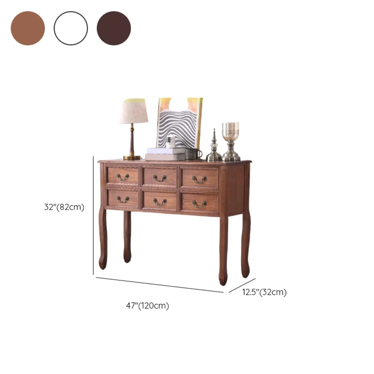 Vintage Walnut Tall Console Table with Drawers