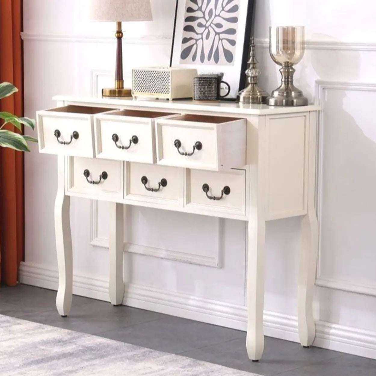 Vintage Walnut Tall Console Table with Drawers — Dark Walnut