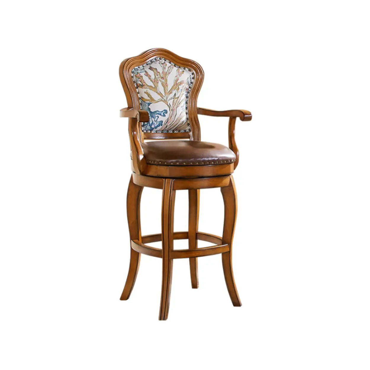 Vintage Wood Leather Swivel Counter Bar Stool — Brown