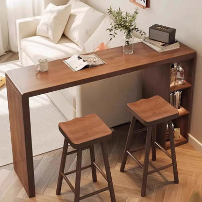 Vintage Wood Space-Saving Breakfast Bar Stool with Shelves — Table Only
