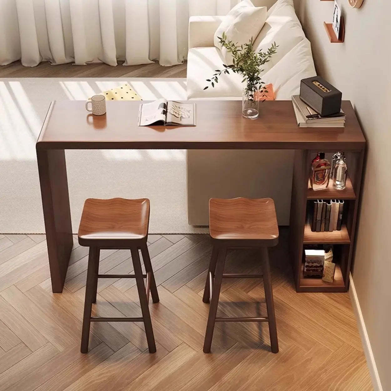 Vintage Wood Space-Saving Breakfast Bar Stool with Shelves — Table Only