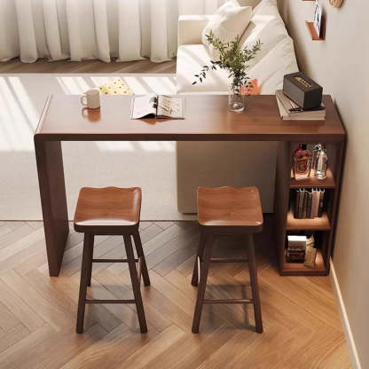 Vintage Wood Space-Saving Breakfast Bar Stool with Shelves — Table Only