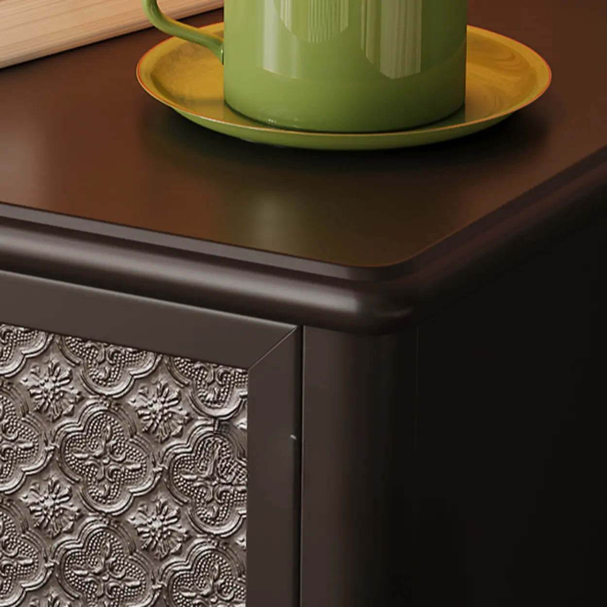 Vintage Walnut Wood Nightstand with Embossed Drawers