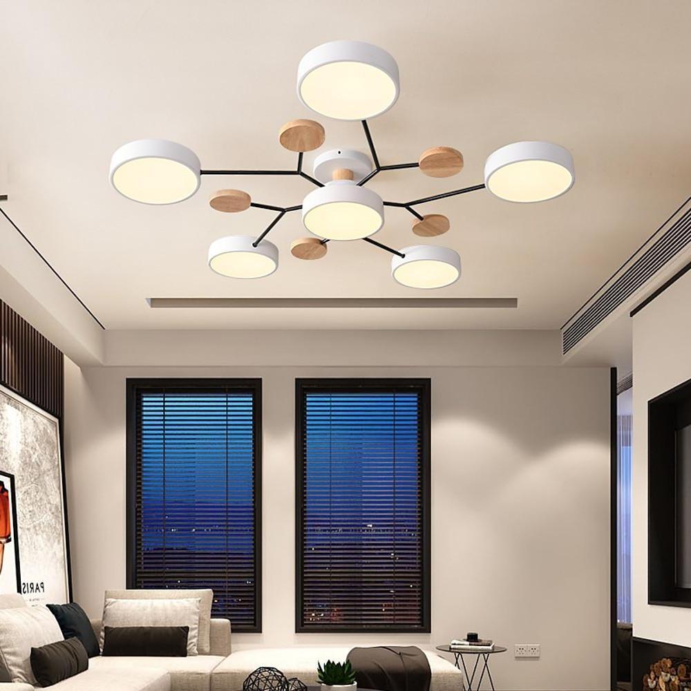 Sputnik Metal Wood Bamboo Kids Bedroom Chandelier