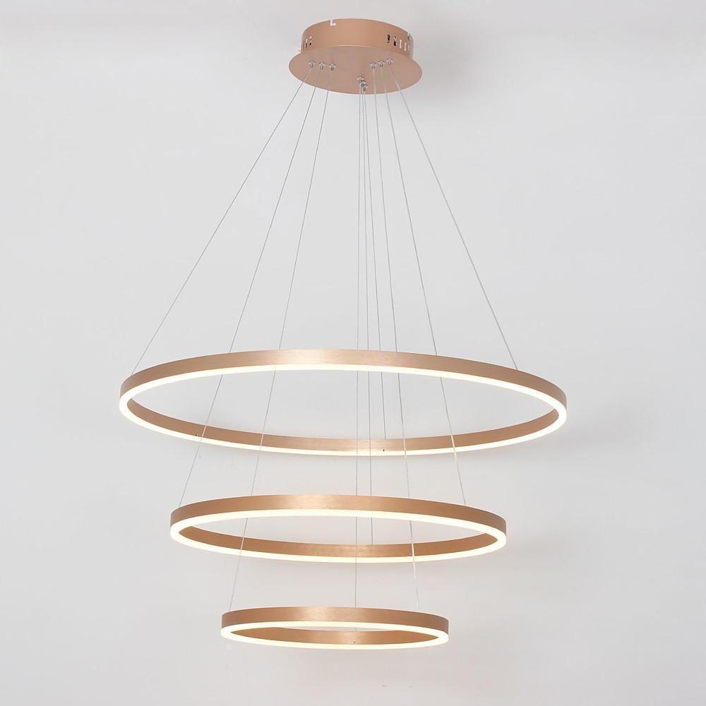 Three Ringed Chic Modern Metal Framed Foyer Chandelier with Dimmable Lights-Lighom