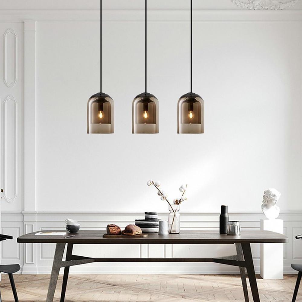 Nordic Glass Metal Industrial Living Room Pendant Light — Smoke Gray