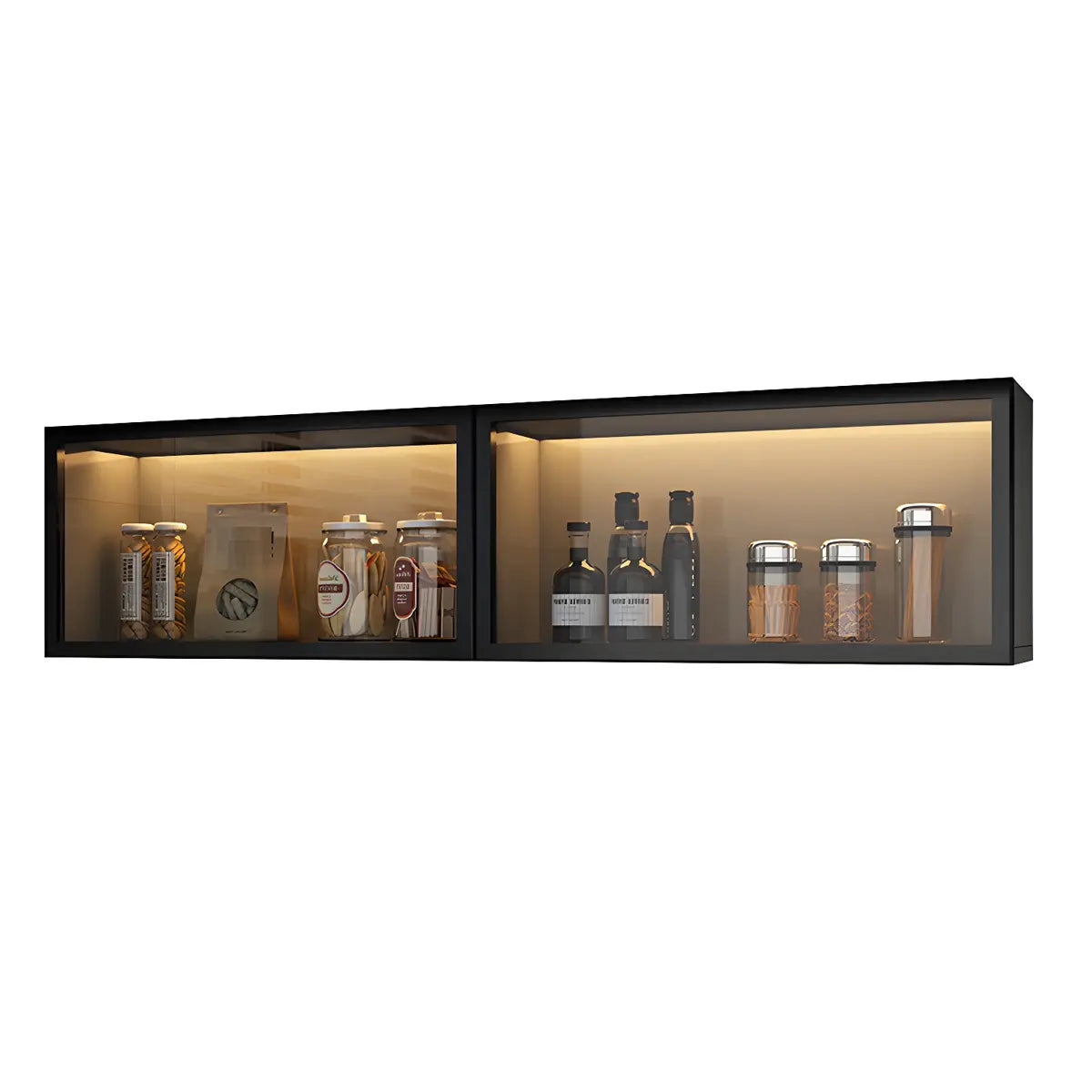 Wall-Mounted Kitchen Glass China Cabinet — Grey / Led Lights Not Included
