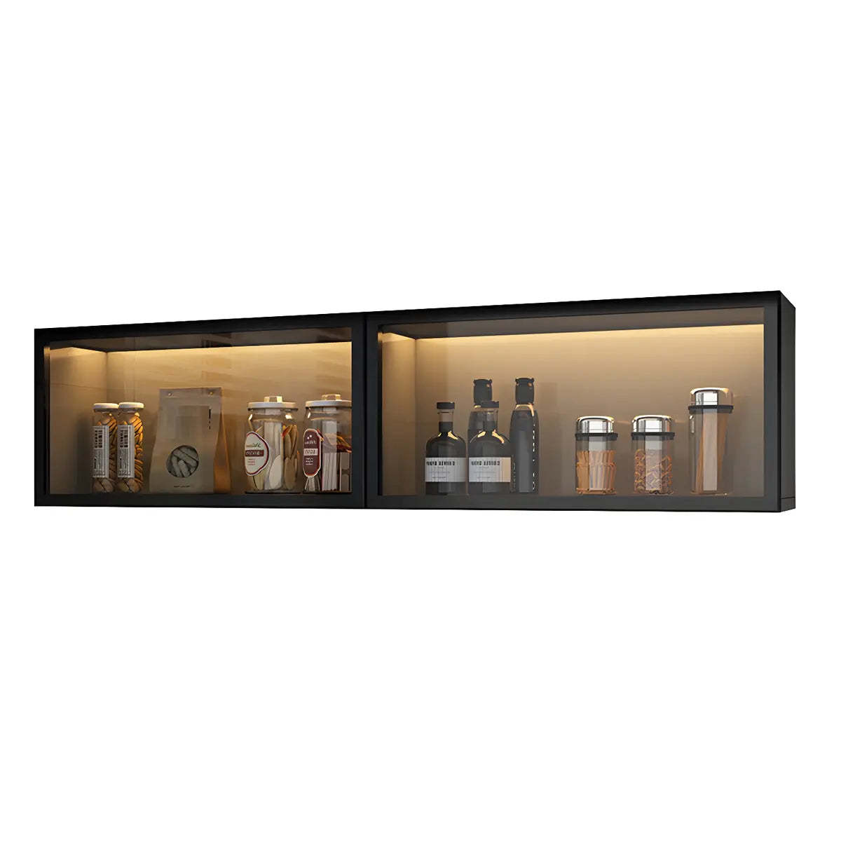 Wall-Mounted Kitchen Glass China Cabinet — Grey / Led Lights Not Included