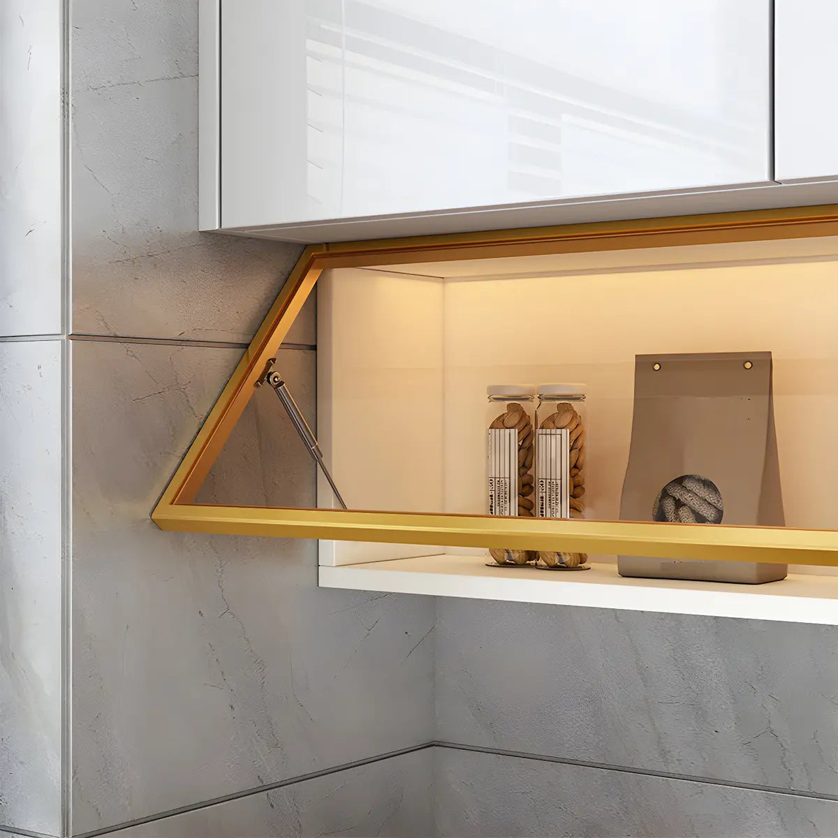 Wall-Mounted Kitchen Glass China Cabinet — Grey / Led Lights Included