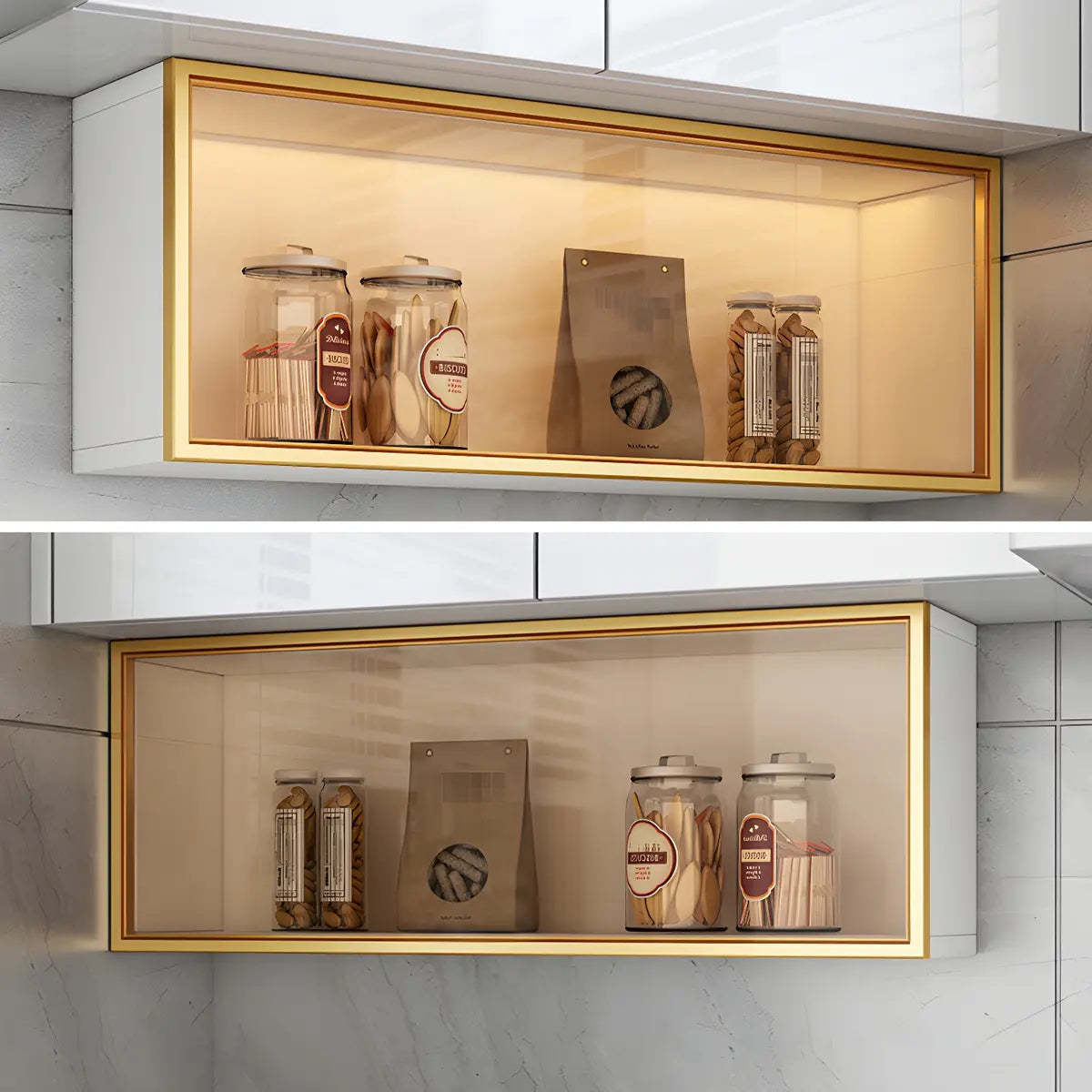 Wall-Mounted Kitchen Glass China Cabinet — Grey / Led Lights Not Included