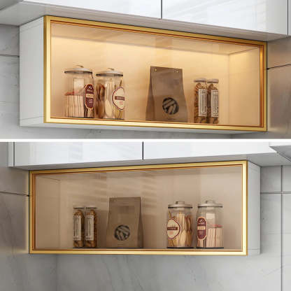 Wall-Mounted Kitchen Glass China Cabinet — Grey / Led Lights Not Included