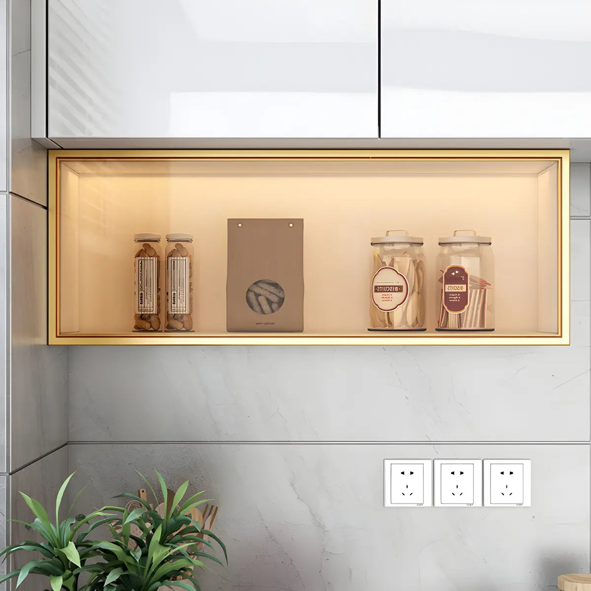 Wall-Mounted Kitchen Glass China Cabinet — White / Led Lights Included
