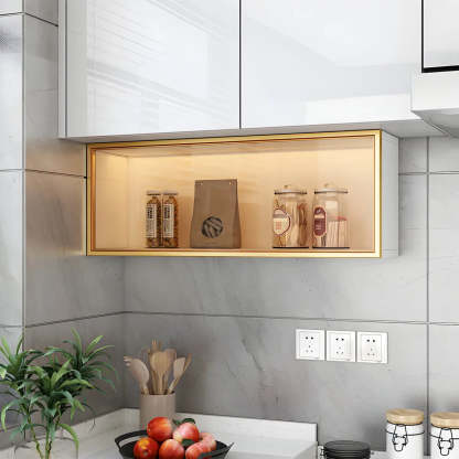 Wall-Mounted Kitchen Glass China Cabinet — Grey / Led Lights Included