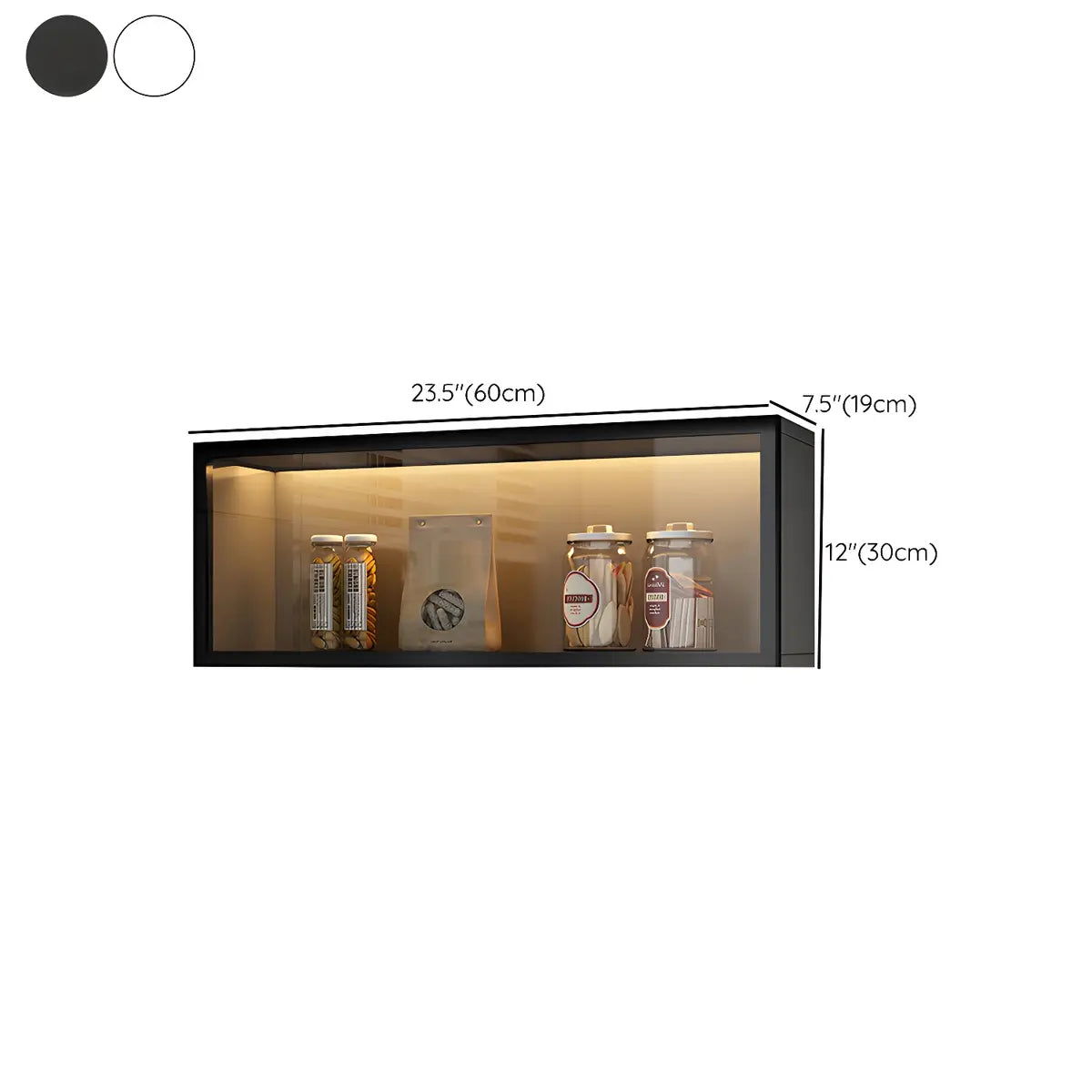 Wall-Mounted Kitchen Glass China Cabinet — White / Led Lights Not Included