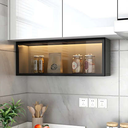 Wall-Mounted Kitchen Glass China Cabinet — White / Led Lights Included