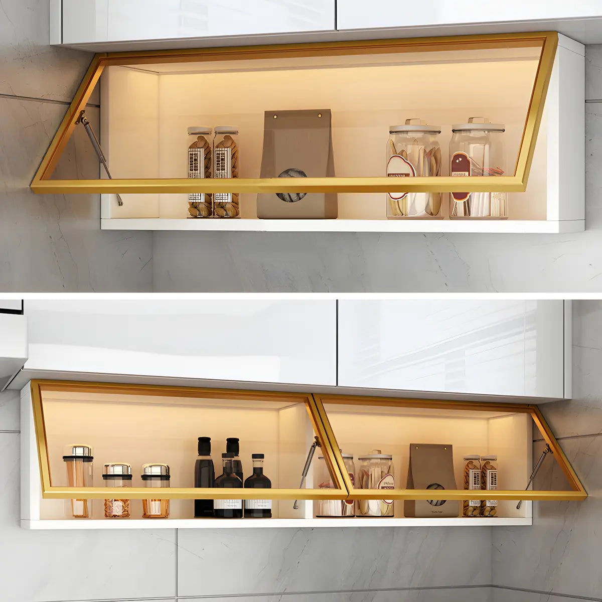 Wall-Mounted Kitchen Glass China Cabinet — Grey / Led Lights Included