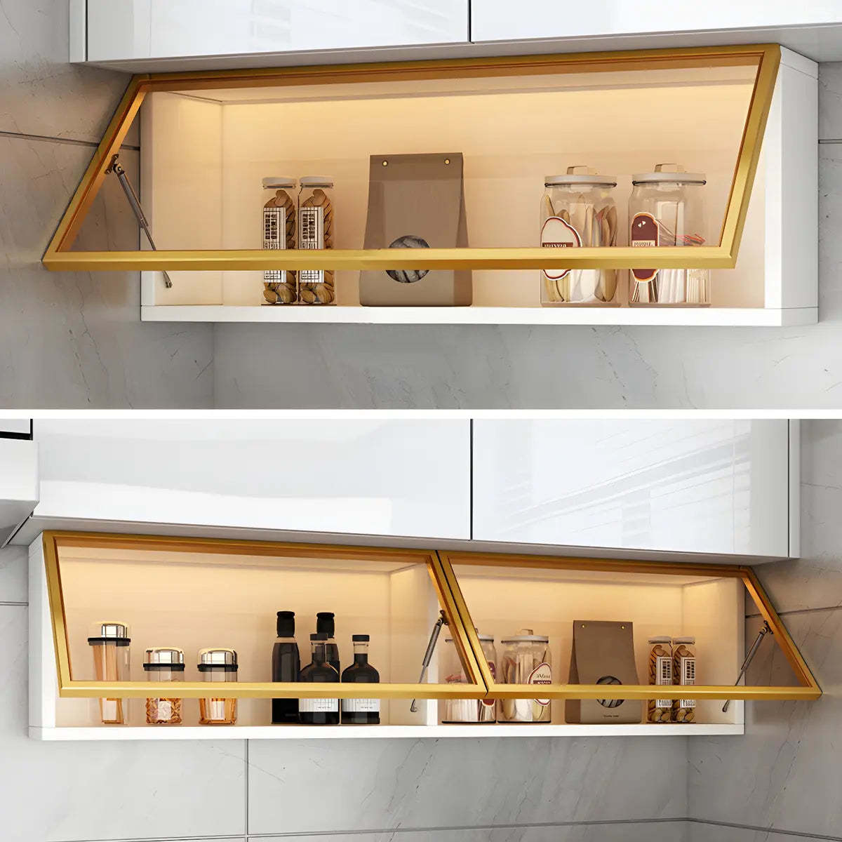 Wall-Mounted Kitchen Glass China Cabinet — Grey / Led Lights Included