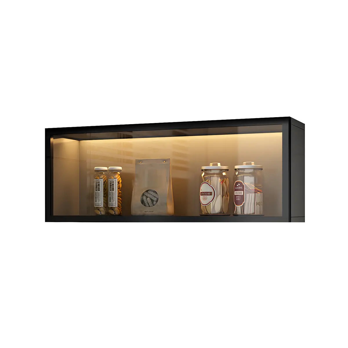 Wall-Mounted Kitchen Glass China Cabinet — Grey / Led Lights Not Included