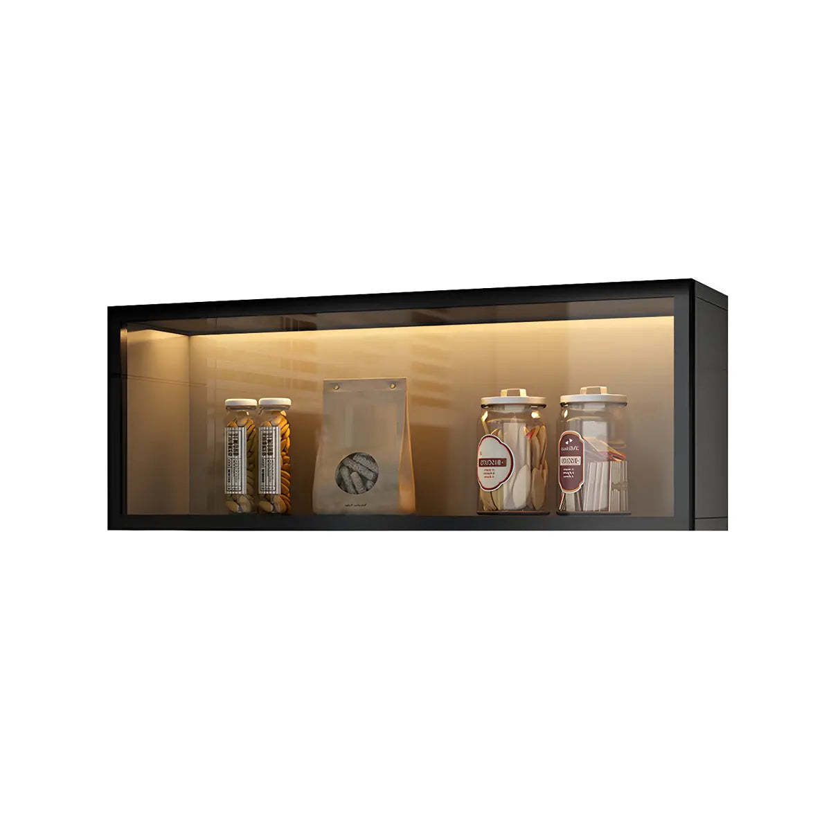 Wall-Mounted Kitchen Glass China Cabinet — Grey / Led Lights Not Included