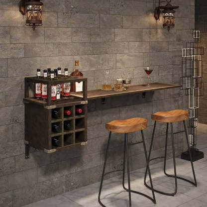 Wall-Mounted Bar Table with Wine Shelves — Brown