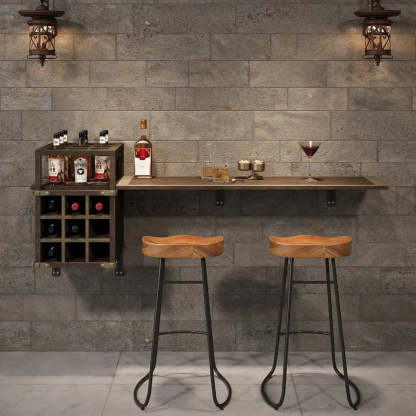 Wall-Mounted Bar Table with Wine Shelves